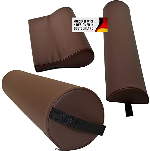 Promafit 3-teiliges Massage-Set | Premium Knierolle, Halbroille & Nackenkissen | Komfortable Lagerungsrollen für Massageliege & Therapie | Wasserabweisend & Pflegeleicht (Braun)