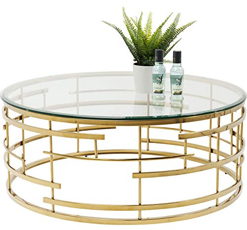 Kare Design Couchtisch Jupiter, Gold, 100cm Durchmesser, Beistelltisch, Edelstahl Gestell, Glas Tischplatte, 40x100x100 cm (H/B/T)