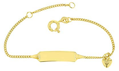 JC Schmuck 585 Gold Baby ID-Armband Kinder Goldarmband 14 cm mit Herz I Panzersteg-Armband mit Gravur Taufarmband Gold Namensarmband I Babyarmband mit Namen I Kinderschmuck I 5.5604905