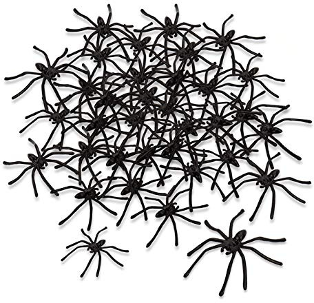 obqo 150 Pieces Halloween Spooky Black Plastic Spiders for Halloween Party Decorations, Prank Realistic Scary Spiders Toy for Kids Party Decorations