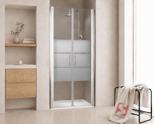 Schulte porte douche niche 80 x 192 cm chromé, 2 battants autolevant 5 mm | verre trempé anti-calcaire réglage 77.0-80.6 cm largeur d'accès 66.4 cm