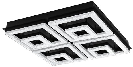 EGLO LED Deckenleuchte Fradelo 1, 8 flammige Deckenlampe | Wohnzimmerlampe aus Metall, Kunststoff in Schwarz, Kristall in Klar, Schlafzimmerlampe eckig, LEDs warmweiß, L x B 52 cm