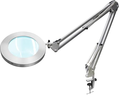 Beyamz Lampe loupe / 105 mm 5 dioptries en Verre véritable / 3 Modes de Couleur / 10 Niveaux d'intensité / 750 LM avec 72 LED/Rayon de Travail 90 cm (argenté)