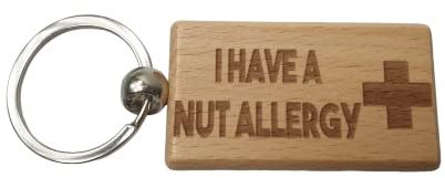 Decalarama Nut Allergy Keyring Gift - Medical Alert Allergic Key Ring - Engraved Hardwood Key Chain