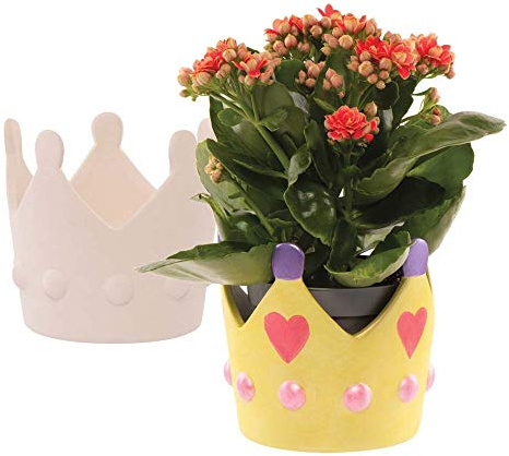 Baker Ross FE296 Macetas de cerámica Corona de Princesa - Caja de 2, proyectos de arte y manualidades creativos que se pueden pintar para que los niños hagan, personalicen y decoren