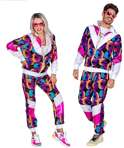 W WIDMANN MILANO Party Fashion - Trainingsanzug Disco Style | Jacke und Hose, Kostüm im 80er Jahre Look, Retro Jogginganzug für Karneval, Mottoparty