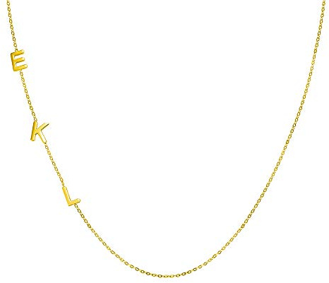 Collar con inicial lateral personalizado de 1 a 8 iniciales, collar de letra dorada, regalo para ella, collar con iniciales laterales, joyería personalizada, regalo para dama de honor, 22 inches, Oro