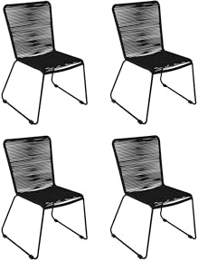 SAM 4er Set Outdoor-Seilstuhl ISRA, Farbe Schwarz, schwarzes Eisen-Gestell | Seilbespannung aus Polyester, Gartenstuhl/Rope Chair im modernen Design, für Balkon & Terrasse und Garten