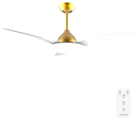 Cecotec Ventilador de Techo 35W EnergySilence 4800 Light GoldWhite | Motor DC, 48 Pulgadas, LED 36W 3 Tonalidades, Mando a Distancia, Temporizador 2/4/8h, 6 Velocidades, 3 Aspas, Verano/Invierno