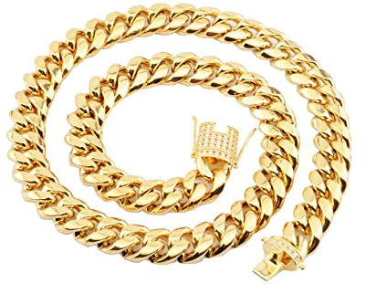 KnSam Edelstahl Panzerkette 56 cm, Halskette Herren Gold Edelstahl Ketten Schmuck Breit 8MM Hip Hop Metallkette Lang