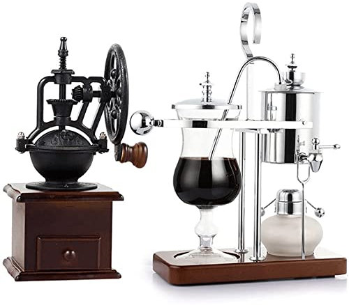 OLOTU Fachmann Moderne Siphon-Kaffeemaschine, eleganter kaltgebrühter Kaffee- und Teebereiter mit Mühle, Kaffeemaschine auf Massivholzbasis für das Heimbüro Kaffeezubereiter