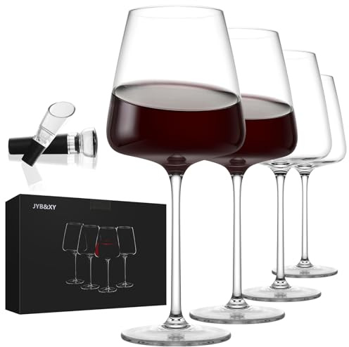 Red wine glasses 19oz Hand Blown Premium Crystal White square wine glass set of 4 Unique Large Wine Glasses Long Stem for men or women Wedding, Anniversary, Christmas Gift Box Give away gifts