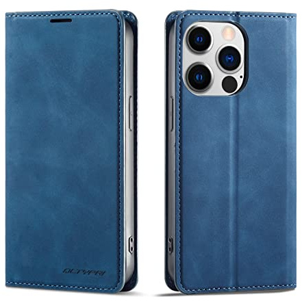 QLTYPRI Hülle für iPhone 15 Pro Max 6,7 Zoll, Premium Lederhülle, Blau | Retro PU Leder Klapphülle, Handyhülle mit 3 Kartenfächer, Standfunktion, Weicher Dünne TPU-Rahmen, Stoßfeste Flip Wallet Case