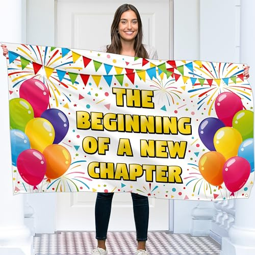 The Beginning of a New Chapter Banner – Weiß Happy Retirement Dekorationen 1,5 m x 0,9 m – Viel Glück Abschiedsbanner