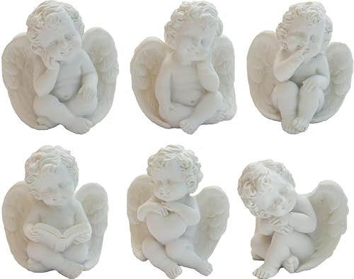 FADEDA 6X Engel sitzend, weiß/Höhe:5 cm/handbemalt/detailgetreue Krippen Figuren - Weihnachten Tisch Dekoration Krippe Zubehör