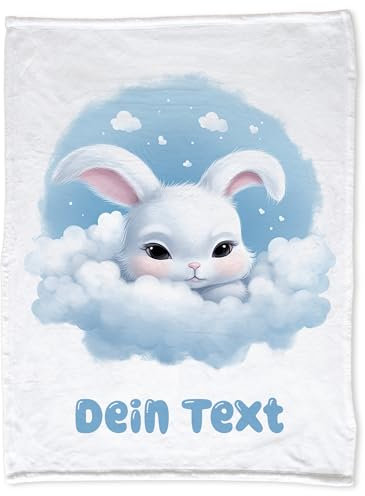 GRAZDesign Babydecke mit Namen personalisiert Hase auf Wolke blau flauschig, Baby Kuscheldecke zur Geburt, Geburtstag, Weihnachten 100x75cm - Fleecedecke