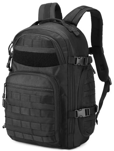 HUNTVP Tactical Backpack Mens, Military Rucksack 30L, Black Back Pack Army Backpacks Multifunctional Motorcycle Daysack Molle Daypack Bag for Men Women Travel Cycling Camping Trekking Hunting