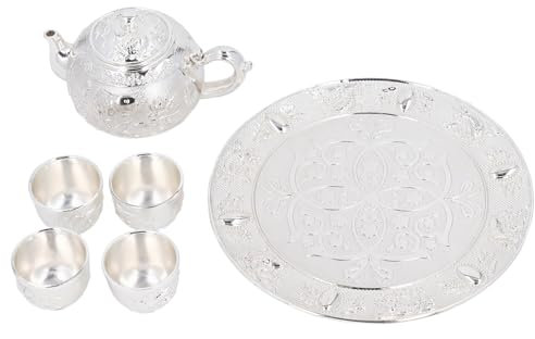 Set da tè in Lega di Zinco, Teiera Decorativa Vintage Facile da Pulire e Set di Tazze in Argento Resistente con Vassoio da tè per il tè