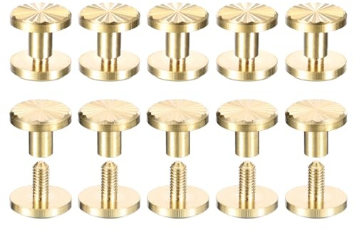 sourcing map 10Pack Brass Chicago Screws, 4x5x10mm Flower Texture Flat Head Screw Back Binding Post Nail Stud Rivets Fastener for DIY Leather Craft Belt Strap