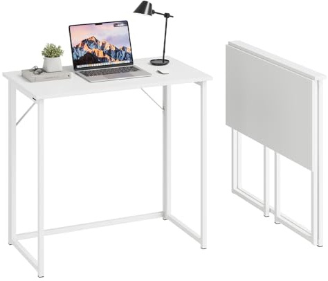 Dripex Mesa Escritorio Plegable, Compacto, Estable y Fácil de Montar, Mesa Pequeña Ordenador para Casa Oficina y Cualquier Poco Espacio, Color Blanco, 80 x 46 x 74cm