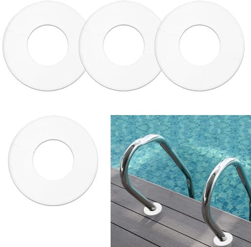 Wbgraceful 4Pcs Escutcheon Plates Pool, Rubber Pool Ladder, Escutcheon Plate Pool Ladder, Escutcheon Plate, Escutcheon Cover Holes in Pool Ladder Rings, Swimming Pool Ladder Parts in White
