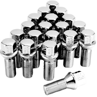 QWORK® 20 Pièces M14x1.5, Boulons de Roue,Diamètre 28 mm, Cône 60°, Compatible Ave Audi BMW, Peugeot, Benz, Citroën, Chromé