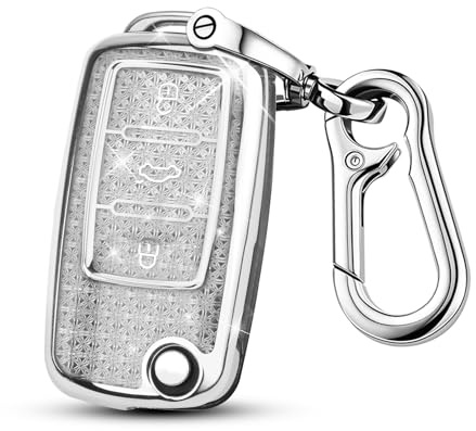 FT FUNTOR Autoschlüssel Hülle für VW, Drei Tasten Autoschlüsselkasten, Auto Kratzfestes Schlüsselgehäuse，Schlüsselhülle Cover für VW Polo, Skoda, Fabia, Golf 4/5/6, T5, Multivan (A-Silber)