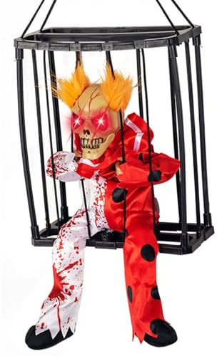 GGXDH Animierte Halloween Deko mit Bewegungsmelder, Schreiender Totenkopf‑Käfig mit Leuchtenden Augen & Gruseligen Geräuschen, Spukhaus Horror Requisit für Halloween Party
