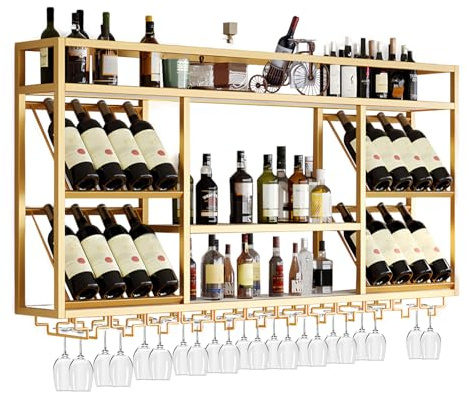 RAJYQODIS Portabottiglie da parete, mensole da bar sospese a 4 livelli, mensola portabottiglie in metallo industriale, per arredamento da bar e sala da pranzo, nero (108cm)