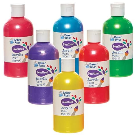 Baker Ross FN246 Pearlised Acrylic Paint Pack 150ml - Box of 6, Paint Value Pack of Bottles, Paint for Kids