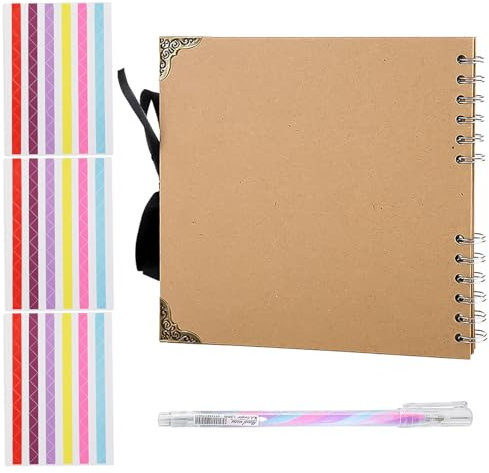 ZOCONE Fotoalbum zum Selbstgestalten 20,5 x 20,5 cm, DIY Fotobuch zum Selbstgestalten 60 Seiten Hardcover Kraftpapier Spiralalbum, Fotoalbum Ringbuch für Familie, Jahrestag, Valentinstag, Hochzeit (A)