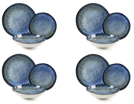 Excelsa Poseidone Servizio Piatti 12 Pezzi, Ceramica, Effetto Reattivo, 4 Persone