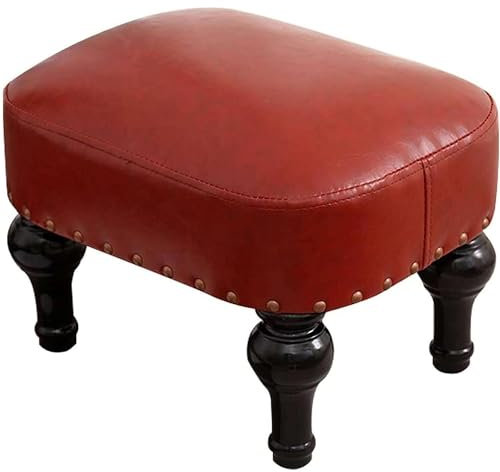 Leder gepolsterter Fußhocker Ottomane für Wohnzimmer Rot Holz Fußstütze Hocker Sofa Sitz Kleine Fußstütze für Komfort und Stil