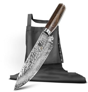 KAI Shun Premier Tim Mälzer Geschenkset – Exklusives Kochmesser 20cm mit Damaststahlklinge + hochwertige Kochschürze – für Profis & Hobbyköche – Edle Geschenkbox