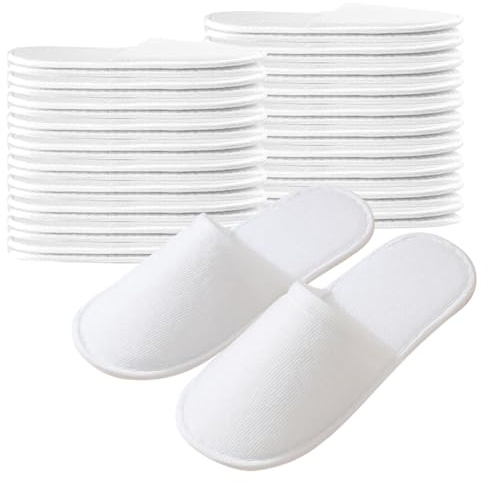 Taimimy 20 Paar Hotel Slippers Weiß Damen Herren, Rutschfeste Einweg Hausschuhe, Einweg Slipper, Gästehausschuhe, geschlossene Zehen, Unisex Frottierslipper Pantoffeln für Hotel Gäste und Spa