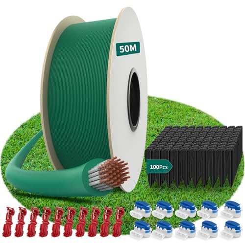 50M Universal Begrenzungskabel für Mähroboter + 100 Erdnägel + 10 Mähroboter Kabelverbinder + 10 Anschlussklemmen, HAUSPROFI Begrenzungskabel Mähroboter, Mähroboter Kabel für Alle Mähroboter