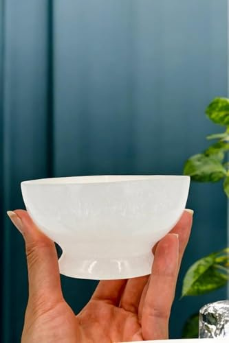 Cuenco de selenita hecho a mano de forma redonda con base para alterar la limpieza espiritual de energía curativa, plato blanco, meditación y tumbles creativos, almacenamiento de joyas, decoración o