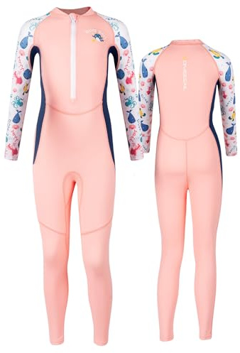 Maeau Kids Rash Guard Full Length Swimsuit Girls Swimming Costume One Piece Swimwear Bathing Suit Long Sleeve UV Protection UPF 50+ for Diving Snorkelling Surfing