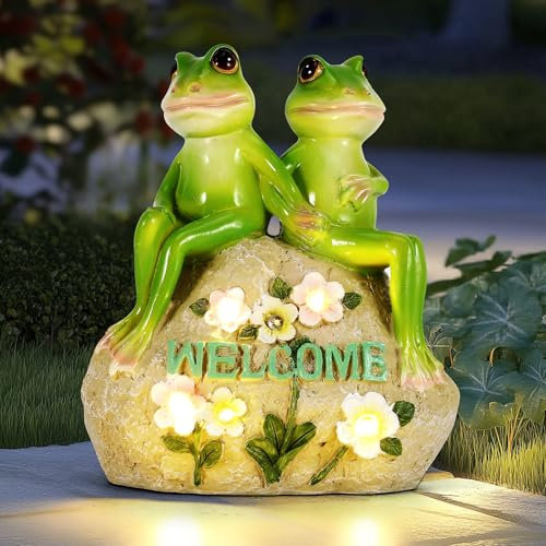 Outdoor Frog Ornament, Frog Statue Funny Garden Ornaments Outdoor Garden Resin Ornament with 3 LED Flower Light Animal Figurine Decoration for Patio Yard Lawn Décor- Garden Gifts for Women Men