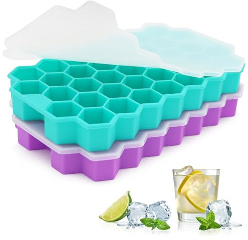 Azyh Bandejas de cubitos de hielo para congelador con tapa, bandeja de silicona para cubitos de hielo con tapa para moldes de cubitos de hielo pequeños, cubo de hielo reutilizable de fácil liberación