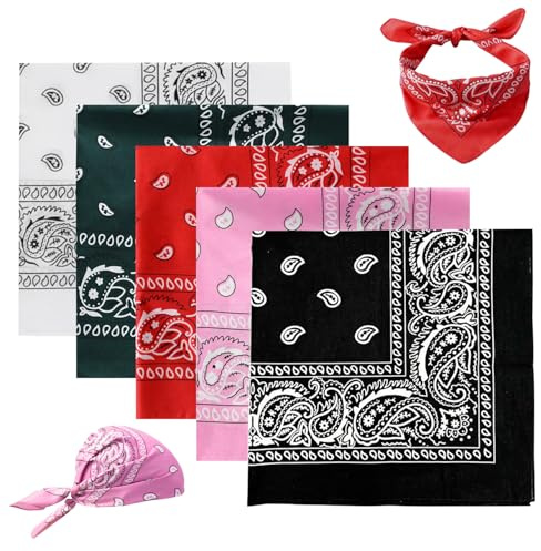 SYEYCW 5 Stück Bandanas in Paisley Muster, Bandana Kopftuch Unisex, Halstuch für Damen Herren, Pet Hals Vierecktuch, Dreickstuch Schal Pirat Cowboy, Polyester Haartuch Kopftuch Nickitücher