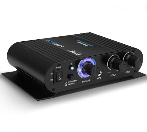Pyle Bluetooth Home Audio Amplifier – 90W Dual Channel Mini Stereo Power Receiver with RCA, AUX, Speaker Selector, LED Display, 12V Adapter – Wireless Amp for Speakers, PA, Studio, Home Use