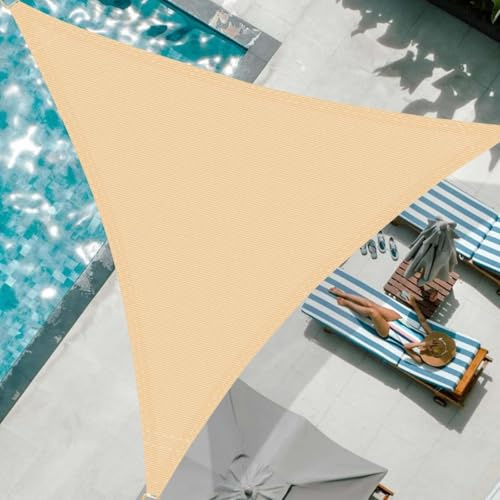 Sun Shade Sail 4x4x4m Triangle Breathable HDPE Outdoor Canopy 95% UV Block for Garden Patio Yard Party With Rope, Beige (We Make Custom Size)