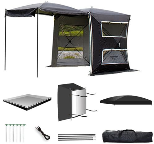 GBPLDMAQ Toldo Furgoneta Camper 450D Tela Oxford PU200Omm RUV50+, Toldos para Caravanas Protector Solar y Resistente a la Lluvia, Diseño Desmontable y Ventanas Grandes de Doble Capa(Black)