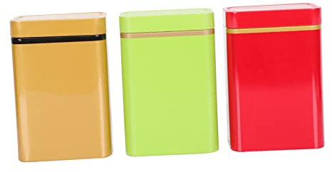 Alipis Barattoli Per Tè in Latta Ermetici 3 Pezzi, Contenitori Per Tè Sigillati in Metallo, Set Per Conservazione Alimenti in Casa, Lattine Colorate Rosso Verde Oro