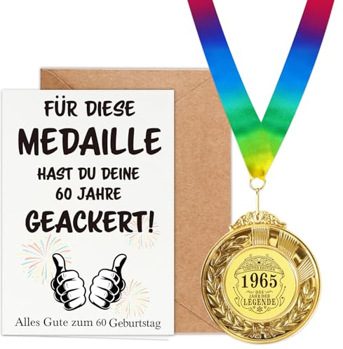 WenmthG 60 Geburtstag Geschenk mit Medaille, Geburtstagskarte, Umschlag - 60 Geburtstagsgeschenk für Männer und Frauen - Alles Gute zum 60 Geburtstag - Lustige Geburtstagsgeschenke