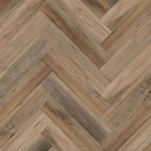 LVT Luxury Vinyl Herringbone Flooring Waterproof Click Fit Wood Effect LVT Floor 2.04m² Pack | Office, Hallway, Kitchen, Dining Room LVT Flooring Pack (Golden Oak)