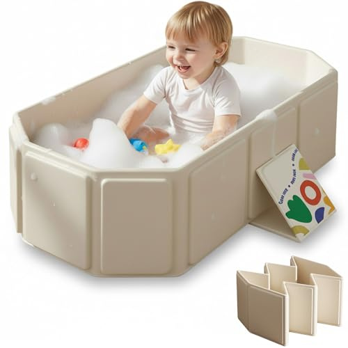 Faltbare Babybadewanne - Große Kleinkindbadewanne, Badewanne Kinder für 0-8 Jahre, Integrierte Badewanne mit Ablassschraube