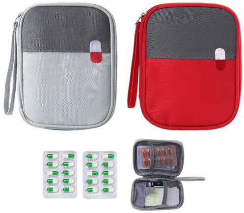 UIEXAY 2 Stück Reiseapotheke Tasche, Tragbar Medikamententasche Klein, Mini Erste Hilfe Tasche Leer, Wasserdichte Reise Apothekentasche, Notfalltasche Für Home, Camping