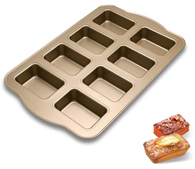 Gurlideo 8 mini teglie per pagnotta in acciaio al carbonio antiaderente, per forno, oro (1 set)